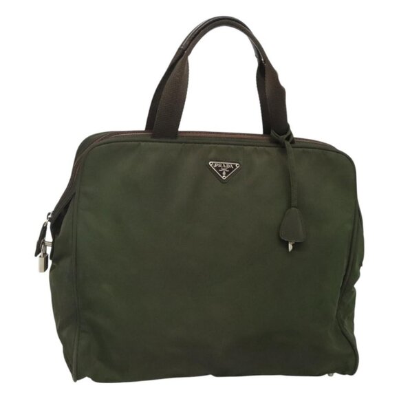 PRADA Hand Bag Nylon Khaki Silver Auth bs24401 - Picture 1 of 16